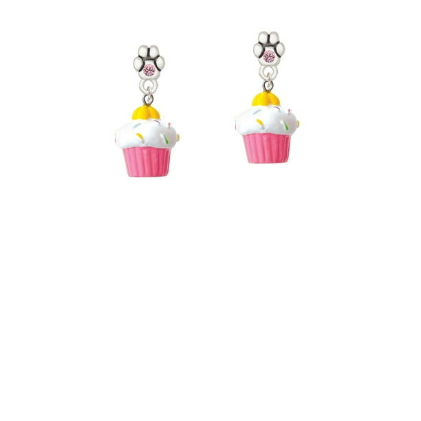 Cupcake Earrings Fuschia Pink with crystal Sprinkled frosting studs Cupcake Earrings Fuschia Pink with crystal Sprinkled frosting studs